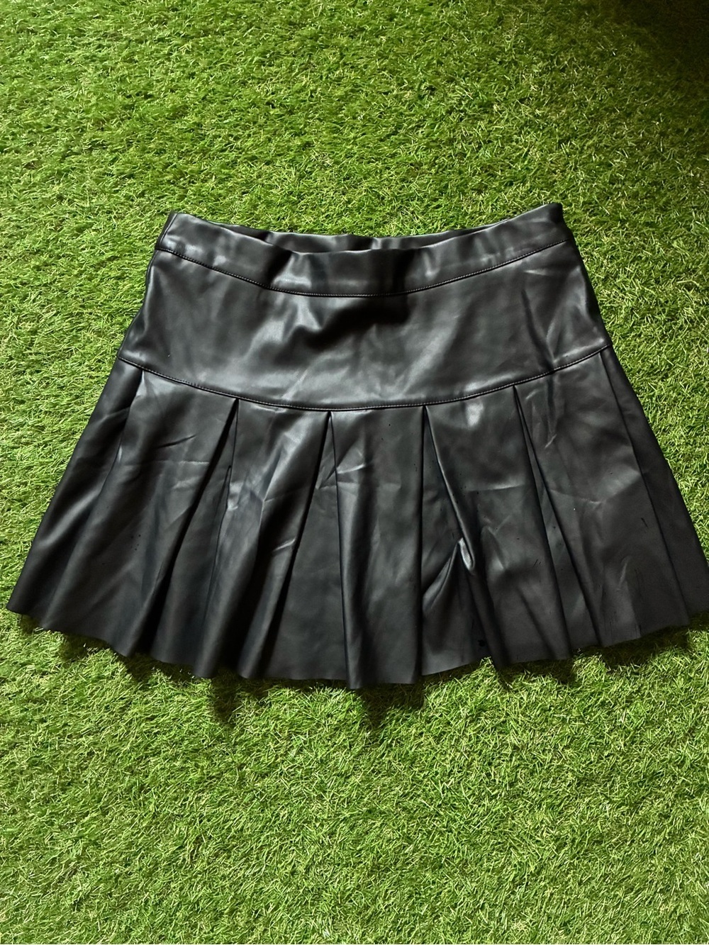 Black Faux Leather Pleated Mini Skirt